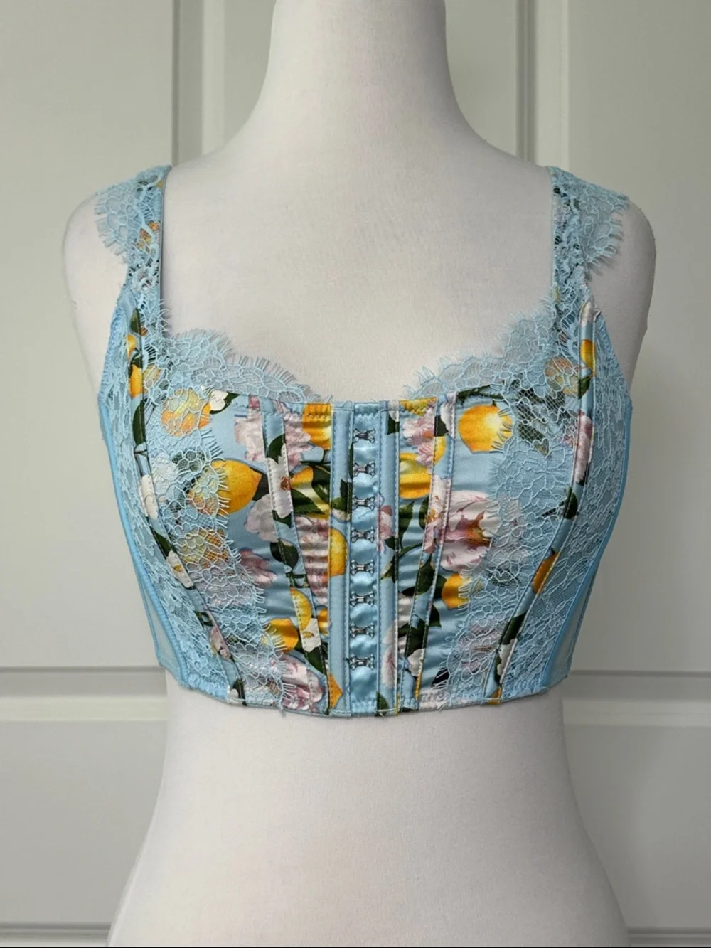 Victoria's Secret Dream Angels Unlined Lace Corset Bra Blue‎ Lemon Size Medium